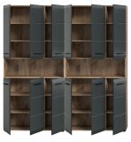 Badezimmer Hochschrank Set Cover in schwarz matt und Nox Eiche 2x Mehrzweckschrank 180 x 185 cm