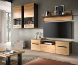 Wohnwand 4-teilig Aversa in Artisan Eiche und grau Set mit 2x Vitrine hngend / stehend