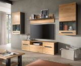 Wohnwand 4-teilig Aversa in Artisan Eiche und grau Set mit 2x Vitrine hngend / stehend