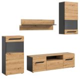 Wohnwand 4-teilig Aversa in Artisan Eiche und grau Set mit 2x Vitrine hngend / stehend