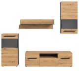 Wohnwand 4-teilig Aversa in Artisan Eiche und grau Set mit 2x Vitrine hngend / stehend