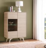 Vitrine Elverum in Eiche natur Highboard skandinavisch 90 x 130 cm, mit Push-to-Open