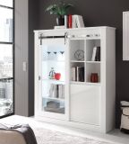 Vitrine Miami in wei Hochglanz Vitrinenschrank 133 x 153 cm, Soft-Close