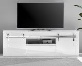 TV-Lowboard Miami in wei Hochglanz TV Unterteil in Komforthhe 201 x 66 cm, Soft-Close