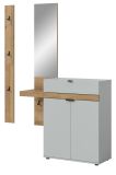 Garderobe Set 3-teilig Janko in grau und Evoke Eiche 140 x 194 cm, Soft-Close