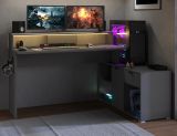 Gamingtisch Work in grau Gamer Schreibtisch inkl. LED mit Farbwechsel