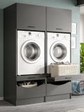 Waschmaschinenschrank Flexy in grau Set 2-teilig 132 x 195 cm