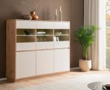 Highboard Kiruma in Kaschmir und Artisan Eiche Vitrine 164 x 138 cm, Soft-Close