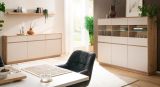 Highboard Kiruma in Kaschmir und Artisan Eiche Vitrine 164 x 138 cm, Soft-Close