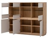 Highboard Kiruma in Kaschmir und Artisan Eiche Vitrine 164 x 138 cm, Soft-Close