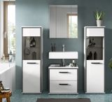 Badezimmer Midischrank Telly in wei� Hochglanz und grau Bad Kommode 40 x 139 cm