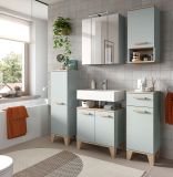 Badezimmer H�ngeschrank Luna in gr�n und Eiche Badschrank skandinavisch 34 x 68 cm