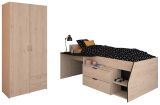 Parisot Kinder- und Jugendzimmer Milky in Eiche Jackson und schwarz Set 2-teilig mit Stauraumbett und Kleiderschrank