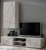 Wohnwand Metrik in Kaschmir und schwarz Schrankwand mit Streifendruck 180 cm, Push-to-Open