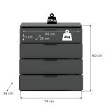Kommode Swan in grau Schubladenkommode 74 x 80 cm