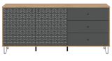 Sideboard Relief in grau und Artisan Eiche Kommode mit 3-D Struktur 169 x 76 cm