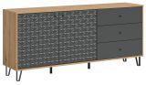 Sideboard Relief in grau und Artisan Eiche Kommode mit 3-D Struktur 169 x 76 cm