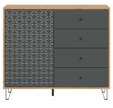 Kommode Relief in grau und Artisan Eiche Sideboard mit 3-D Struktur 110 x 96 cm