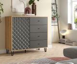 Kommode Relief in grau und Artisan Eiche Sideboard mit 3-D Struktur 110 x 96 cm