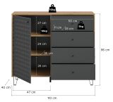 Kommode Relief in grau und Artisan Eiche Sideboard mit 3-D Struktur 110 x 96 cm