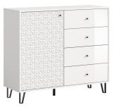 Kommode Relief in wei� Hochglanz Sideboard mit 3-D Struktur 110 x 96 cm