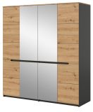 Kleiderschrank Cooper in Artisan Eiche und grau Dreht�renschrank 4-t�rig mit Spiegel 180 cm, Soft-Close