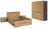 Schlafzimmer Set 4-teilig Cooper in Artisan Eiche und grau mit Kleiderschrank, Bett und 2x Nachttisch, Soft-Close