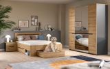 Schlafzimmer Set 4-teilig Cooper in Artisan Eiche und grau mit Kleiderschrank, Bett und 2x Nachttisch, Soft-Close