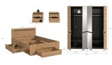 Schlafzimmer Set 4-teilig Cooper in Artisan Eiche und grau mit Kleiderschrank, Bett und 2x Nachttisch, Soft-Close