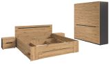 Schlafzimmer Set 4-teilig Cooper in Artisan Eiche und grau mit Kleiderschrank, Bett und 2x Nachttisch, Soft-Close