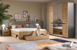 Schlafzimmer Set 4-teilig Cooper in Artisan Eiche und grau mit Kleiderschrank, Bett und 2x Nachttisch, Soft-Close