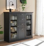 Highboard Filmore in Schwarz matt und Eiche Landhaus 129 x 117 cm, Soft-Close