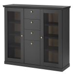 Highboard Filmore in Schwarz matt und Eiche Landhaus 129 x 117 cm, Soft-Close