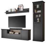 Wohnwand Filmore in Schwarz matt und Eiche Landhaus 270 x 200 cm, Soft-Close