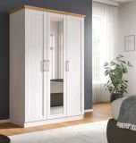 Kleiderschrank mit Spiegel Marina in wei� L�rche und Eiche Artisan Landhaus Dreht�renschrank 3-t�rig 124 x 185 cm