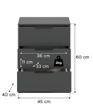 Nachttisch Swan in grau Nachtkommode in Komforth�he 45 x 60 cm