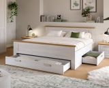 Bett Mirano in wei� L�rche und Eiche Artisan Landhaus Stauraumbett mit 3 x Bettschubkasten Liegefl�che 180 x 200 cm