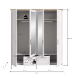 Kleiderschrank Mirano in wei� L�rche und Eiche Artisan Landhaus Dreht�renschrank 4-t�rig mit Spiegel