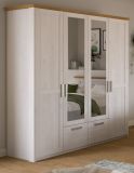 Kleiderschrank Mirano in wei� L�rche und Eiche Artisan Landhaus Dreht�renschrank 4-t�rig mit Spiegel