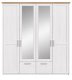 Kleiderschrank Mirano in wei� L�rche und Eiche Artisan Landhaus Dreht�renschrank 4-t�rig mit Spiegel