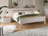Schlafzimmer Mirano in wei� L�rche und Eiche Artisan Landhaus Set mit Bett Liegefl�che 180 x 200 cm und 2x Nachttisch