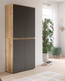 Mehrzweckschrank Assino in Grau und Eiche, 4-t�rig 70 x 175 cm, 7 Einlegeb�den und Kleiderstange