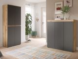 Mehrzweckschrank Assino in Grau und Eiche, 4-t�rig 70 x 175 cm, 7 Einlegeb�den und Kleiderstange