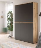 Mehrzweckschrank Assino in Grau und Eiche 105 x 175 cm, 14 Einlegeb�den und Kleiderstange