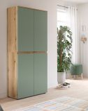 Mehrzweckschrank Assino in Gr�n und Eiche 70 x 175 cm, mit 7 Einlegeb�den und Kleiderstange