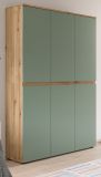 Mehrzweckschrank Assino in Gr�n und Eiche, 6-t�rig 105 x 175 cm mit 14 Einlegeb�den und Kleiderstange