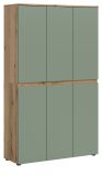 Mehrzweckschrank Assino in Gr�n und Eiche, 6-t�rig 105 x 175 cm mit 14 Einlegeb�den und Kleiderstange