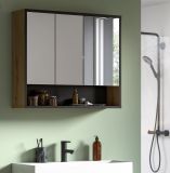 Badezimmer Spiegelschrank Scana in Artisan Eiche und schwarz Badschrank 3-t�rig 80 cm, Soft-Close