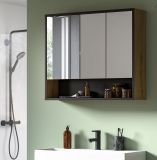 Badezimmer Spiegelschrank Scana in Artisan Eiche und schwarz Badschrank 3-t�rig 80 cm, Soft-Close