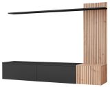 Wohnwand Madina in schwarz matt und Hickory Eiche Schrankwand h�ngend 180 cm, Push-to-Open